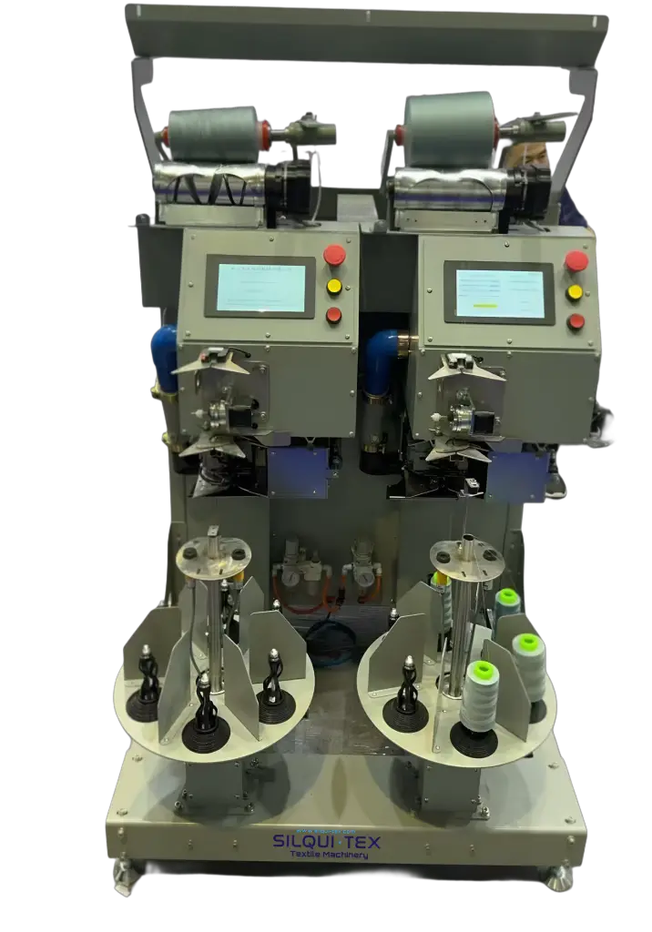 Máquina re-enconadora con empalmador Silqui-Tex de 2 posiciones para hilados textiles