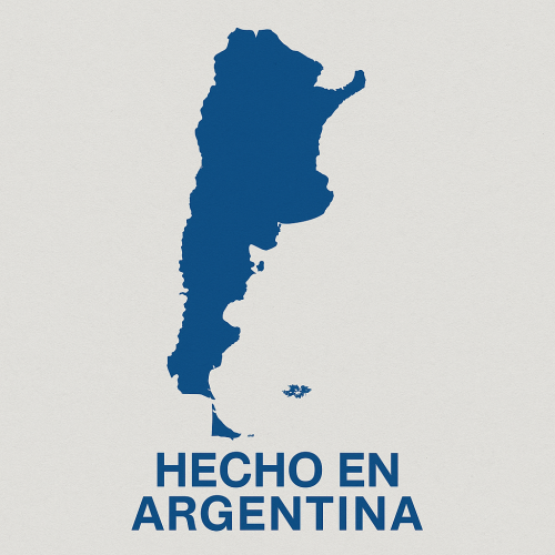 mapa de Argentina con texto Hecho en Argentina, representando la industria textil nacional y la tecnología aplicada al sector