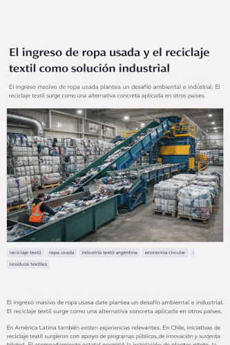 Planta industrial de reciclaje textil con clasificación de ropa usada